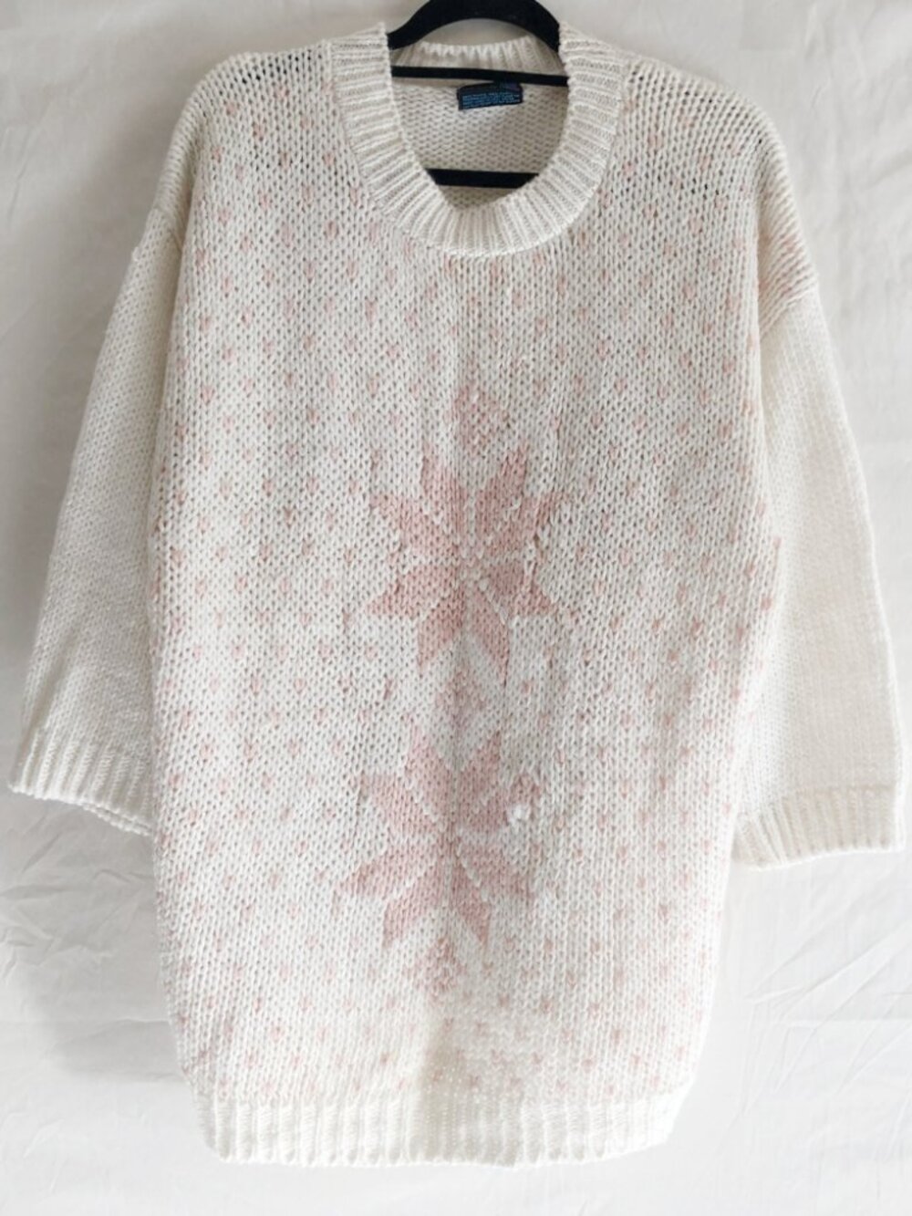 Vintage 80s Yoido Club Ivory Snowflake Pattern Sweater Size L